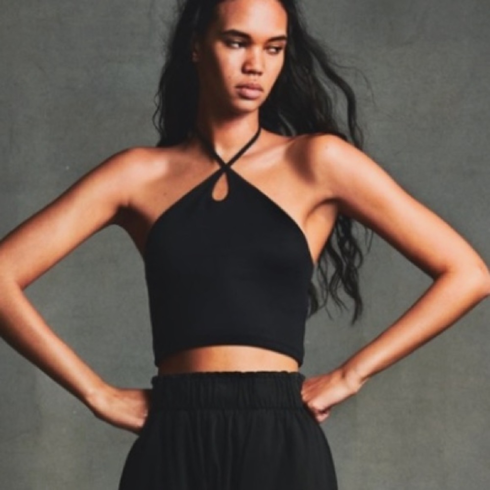 NWT Black Zara Crossed Halter Top